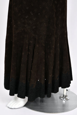 1999 Christian Dior by John Galliano Brown Suede & Sheer Lace Bias-Cut Slip Gown w/ Shawl