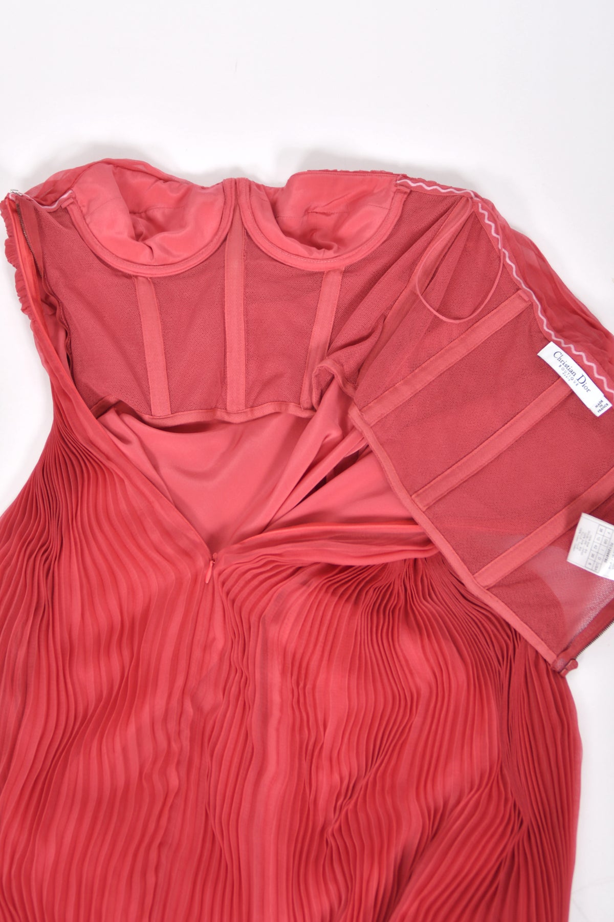 2007 Christian Dior by John Galliano Heavily-Pleated  Raspberry Silk Strapless Bustier Gown