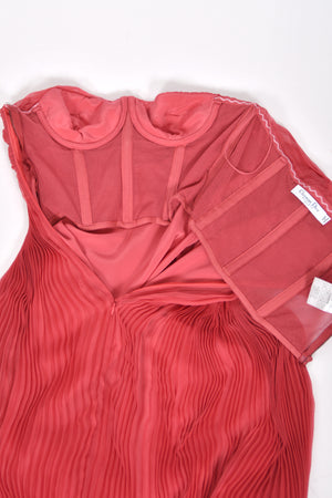 2007 Christian Dior by John Galliano Heavily-Pleated  Raspberry Silk Strapless Bustier Gown