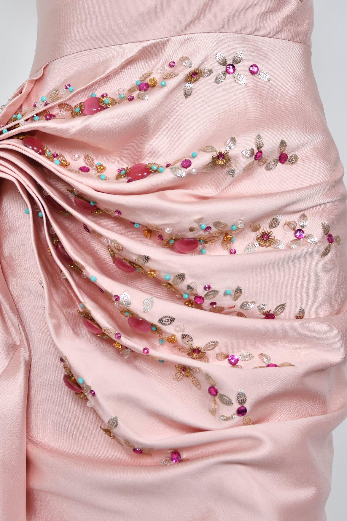 2007 Christian Dior by John Galliano Beaded Pink Silk Asymmetric Sculptural Gown