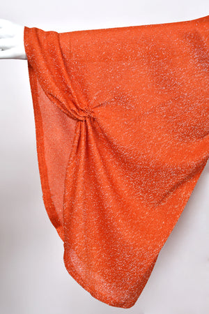 1974 Biba by Barbara Hulanicki Metallic Orange Lurex Angel-Sleeve High Slit Maxi Dress