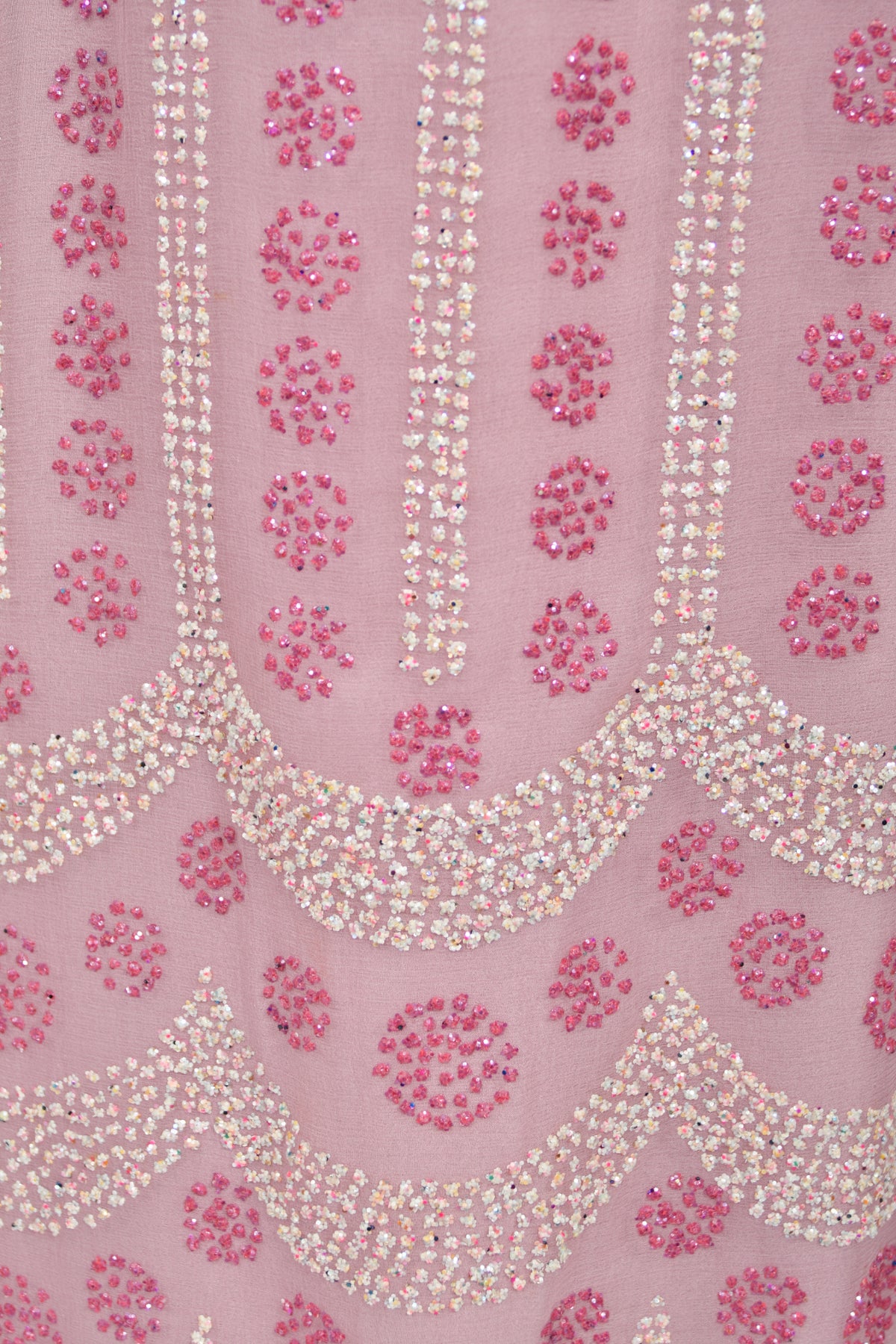 1974 Thea Porter Couture Sparkling Pink Glitter Silk Angel Sleeve Wrap Gown