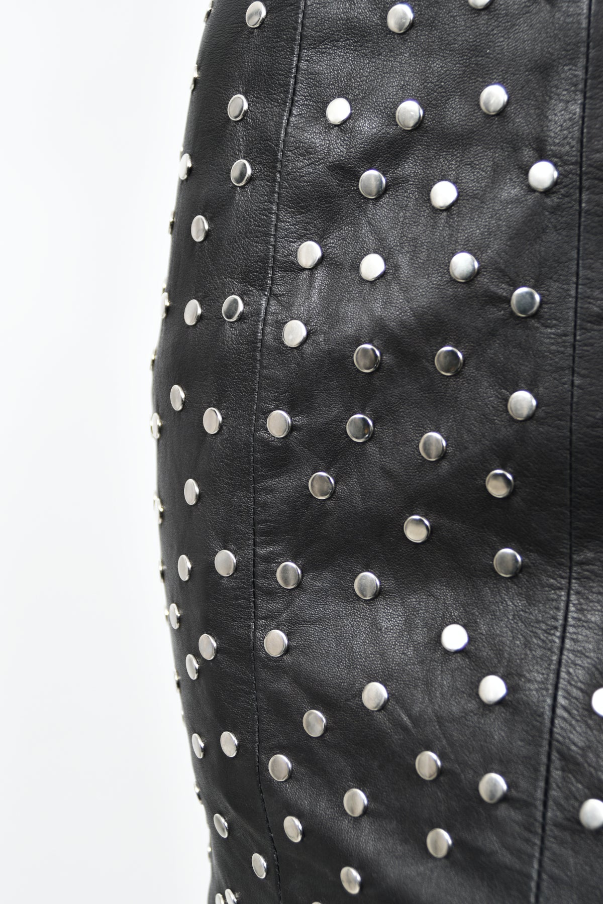 1991 Dolce & Gabbana Documented Runway Studded Black Leather Mini Dress