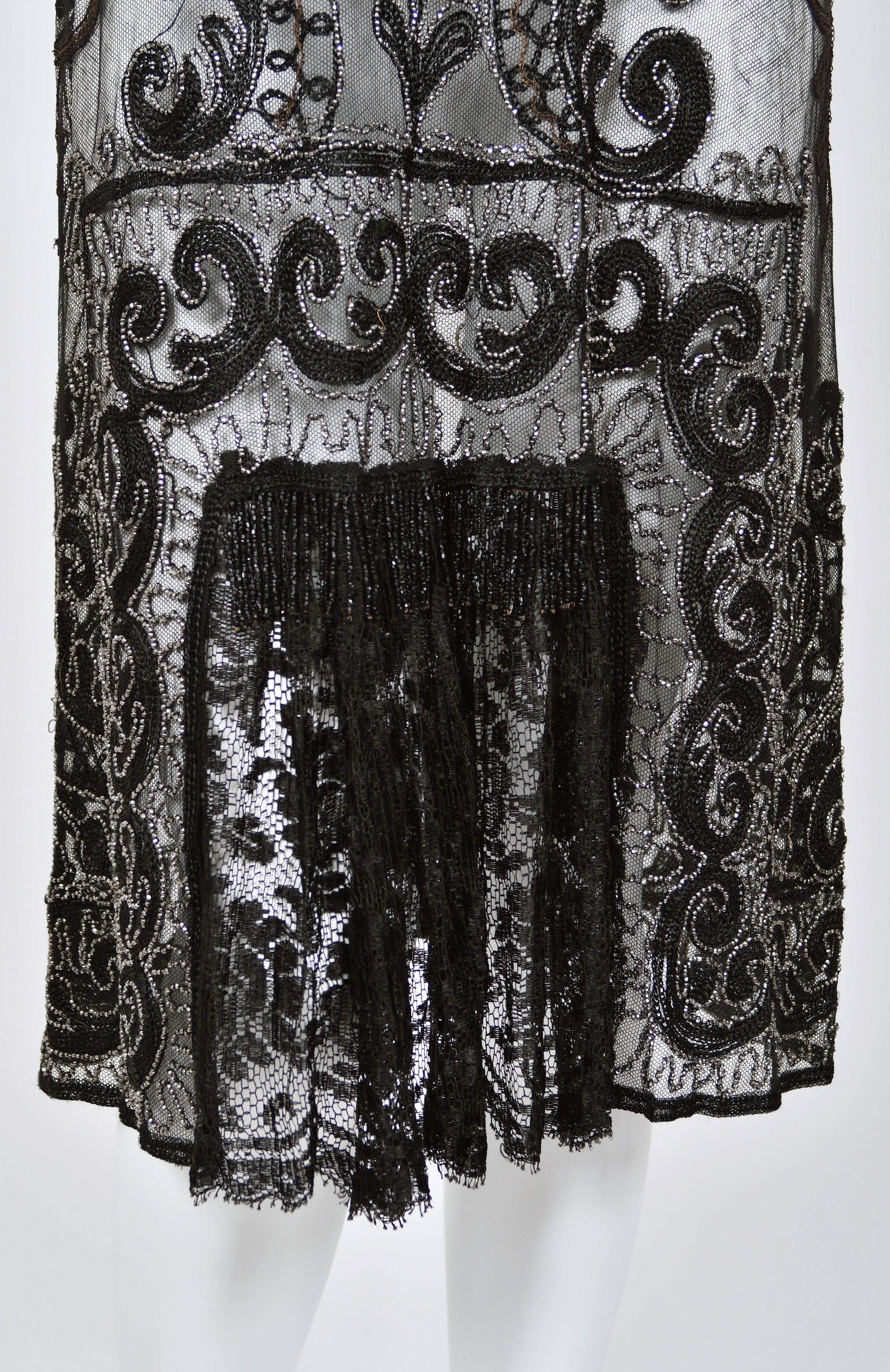 Vintage 1920's Embroidered Black Sheer Mixed-Lace Beaded Art Deco Motif Dress - Timeless Vixen Vintage 1920's Embroidered Black Sheer Mixed-Lace Beaded Art Deco Motif Dress - Timeless Vixen