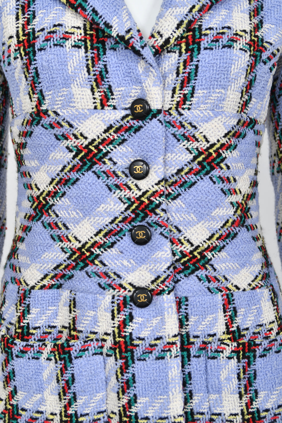 1995 Chanel by Karl Lagerfeld Runway Periwinkle Plaid Wool Barbie Jacket &amp; Skirt