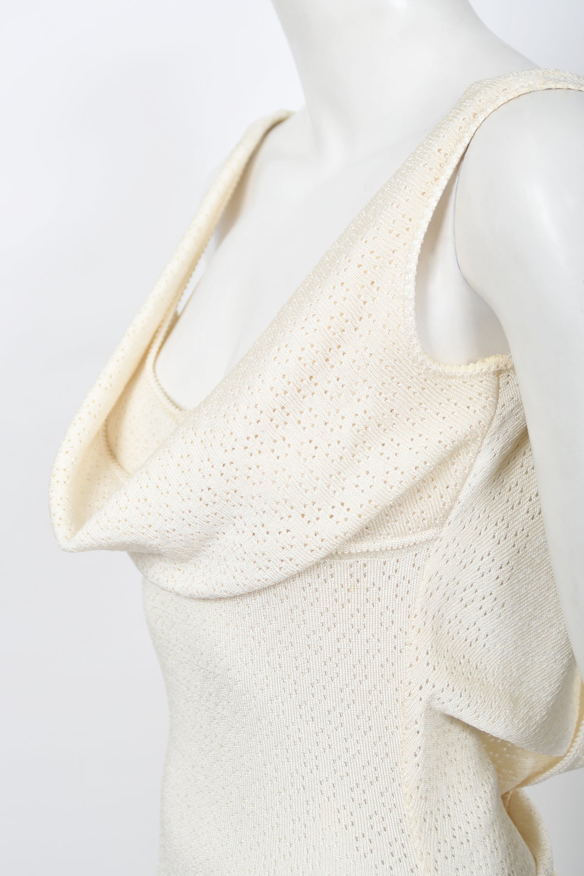 1998 John Galliano Documented Runway Ivory Stretch Knit Sheer Bias-Cut Backless Gown