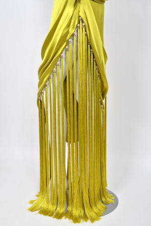 2018 Ralph & Russo Haute Couture Chartreuse Silk Satin Asymmetric Crystal Fringed Gown