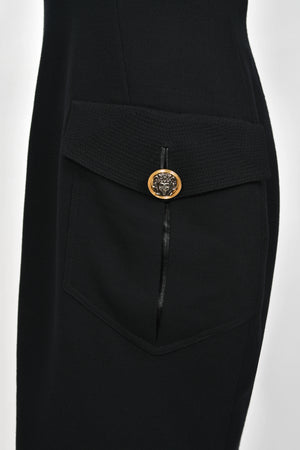 1992 Gianni Versace 'Miss S&M' Runway Collection Black Leather Bondage Wool Dress