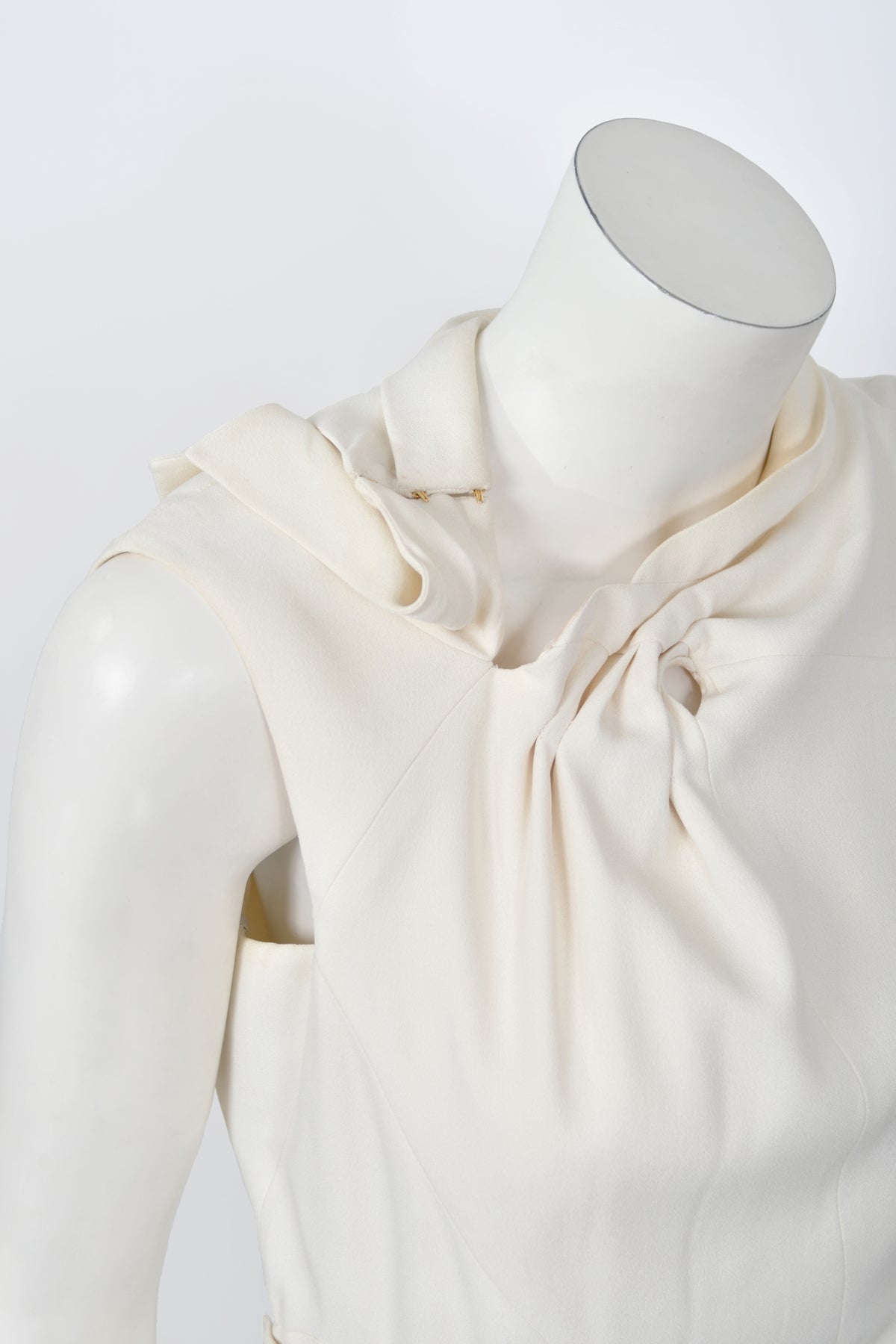 2000 Christian Dior by John Galliano Ivory Crepe Cut-Out Asymmetric Draped Dress