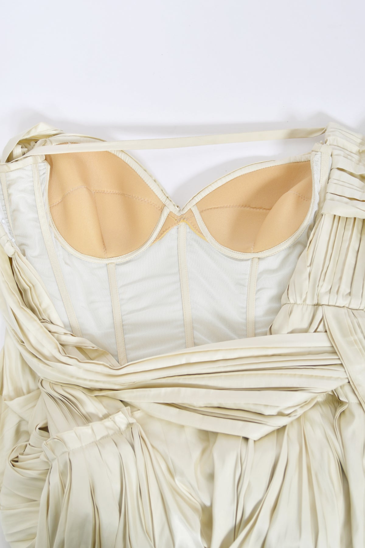 2009 Bottega Veneta Heavily Pleated Ivory Silk Bustier Runway Gown w/ Tags
