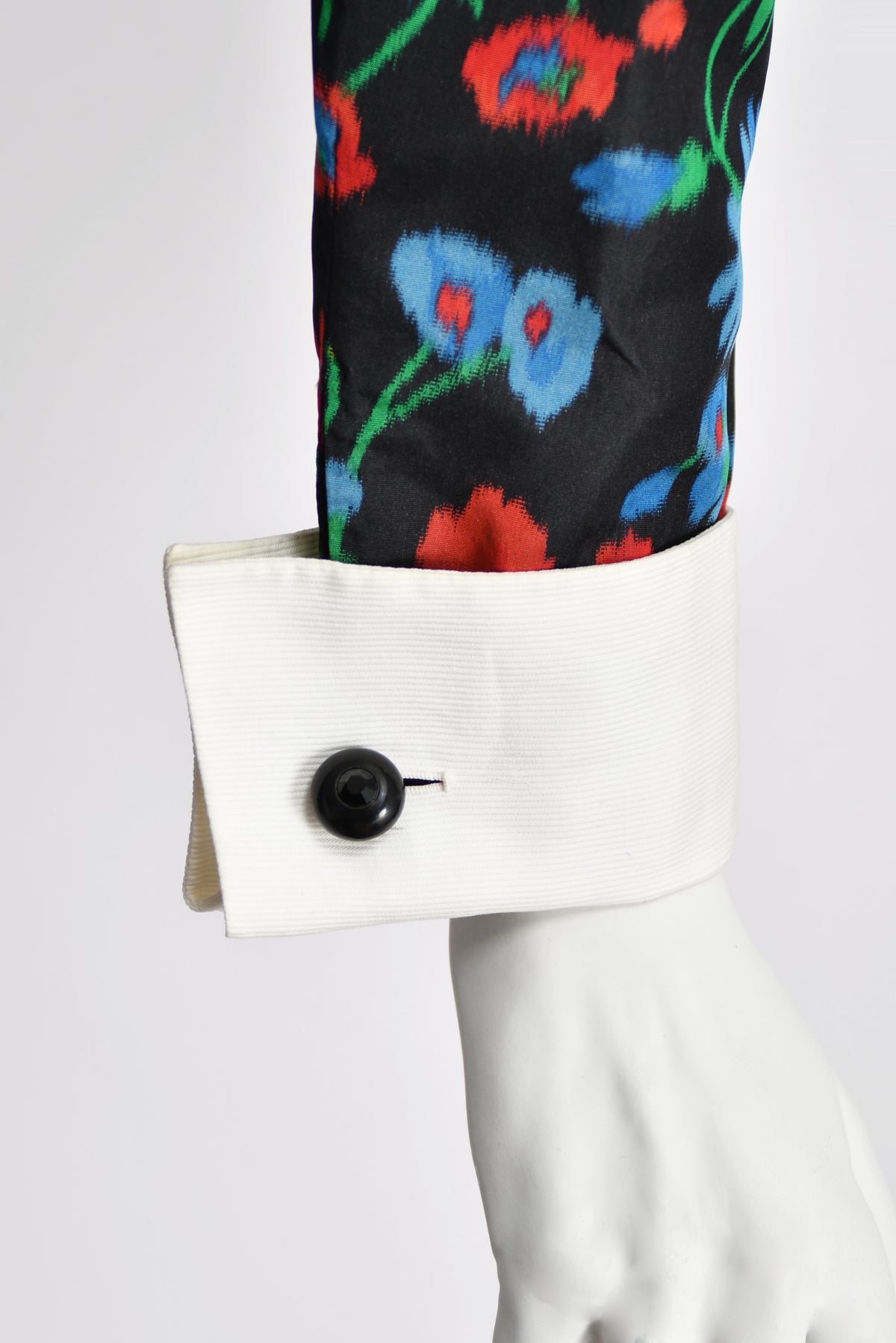 1972 Yves Saint Laurent Haute Couture Documented Floral Silk Collar Cuff Gown