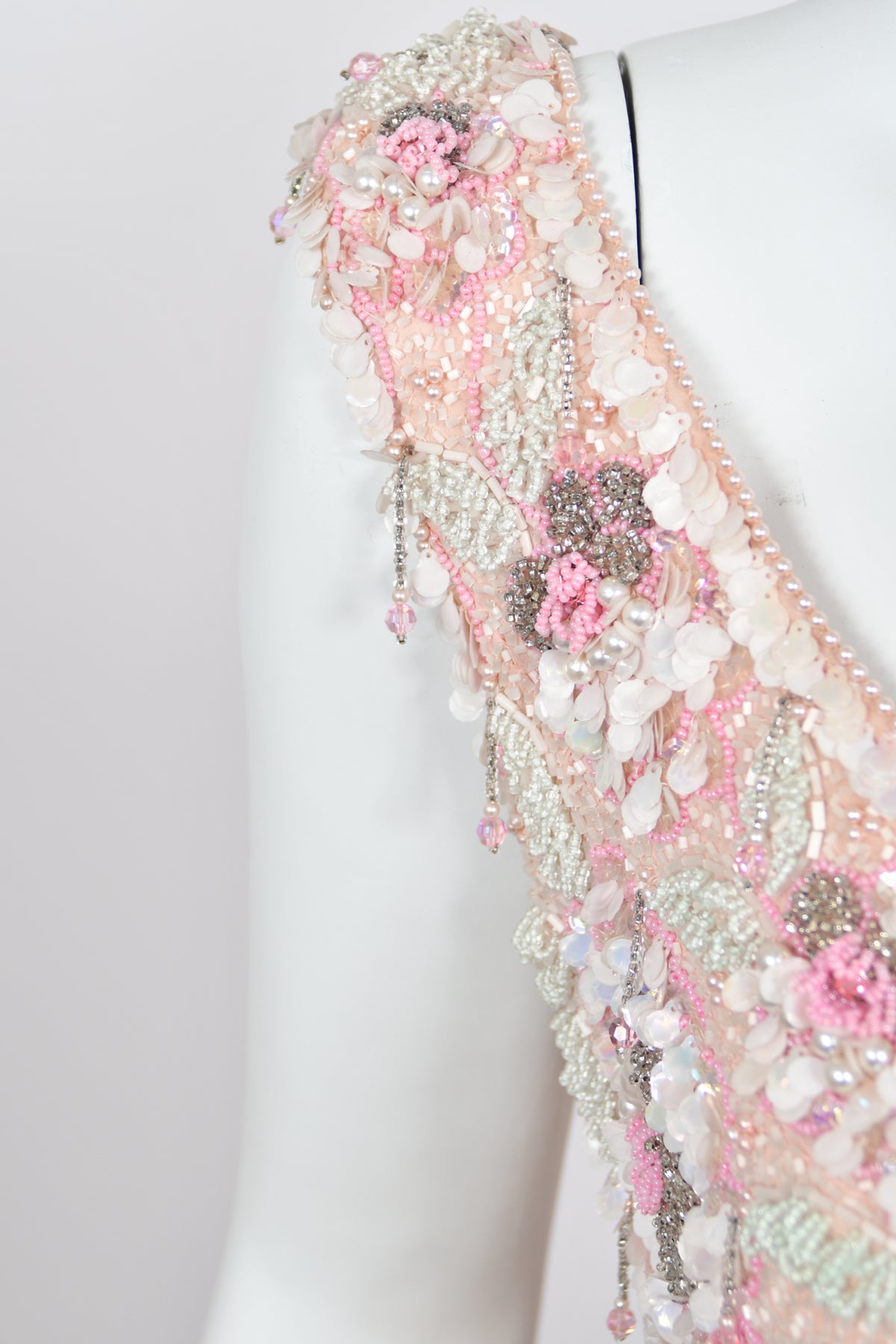 1960&#39;s Helen Rose Custom Couture Pale Pink Silk Fully-Beaded Glamour Gown