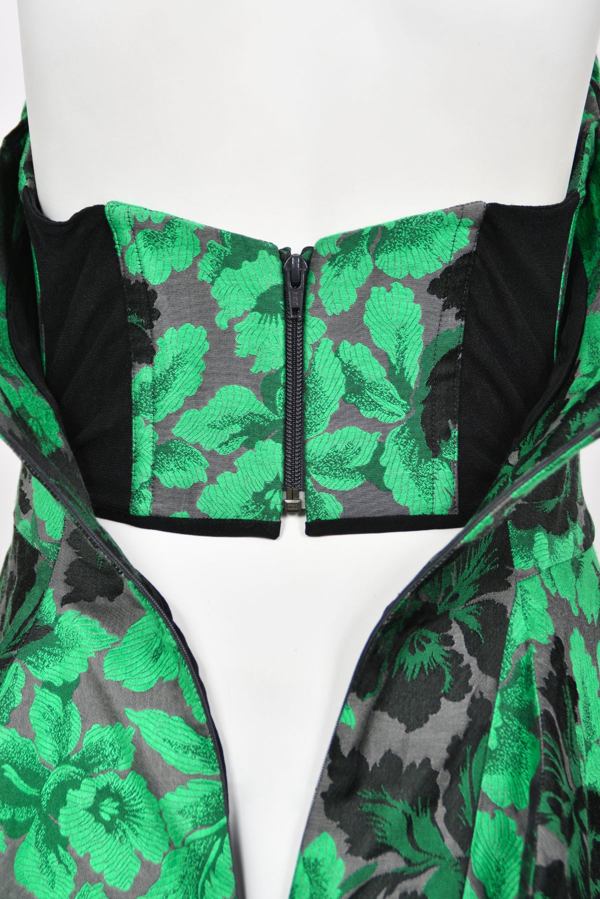 2010 Vivienne Westwood Gold Label Sculpted Green Floral Silk Brocade Corset Dress