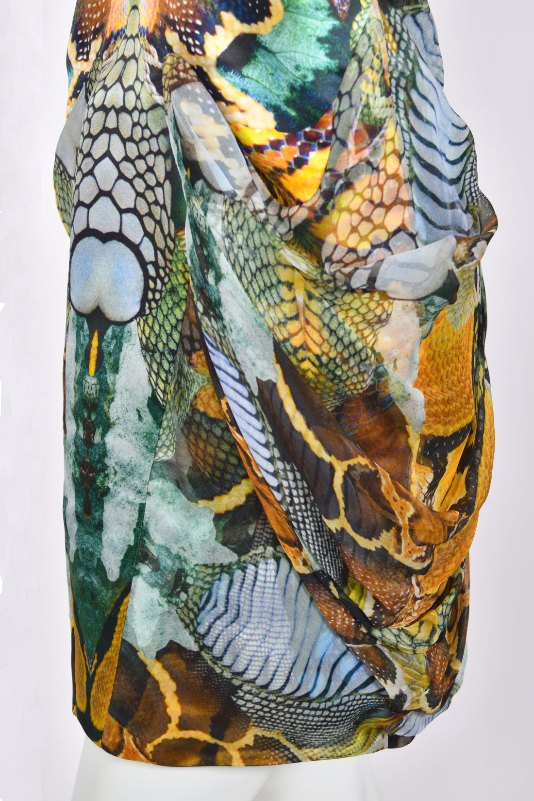 2010 Alexander McQueen &#39;Plato&#39;s Atlantis&#39; Collection Colorful Print Silk Sculpted Mini Dress