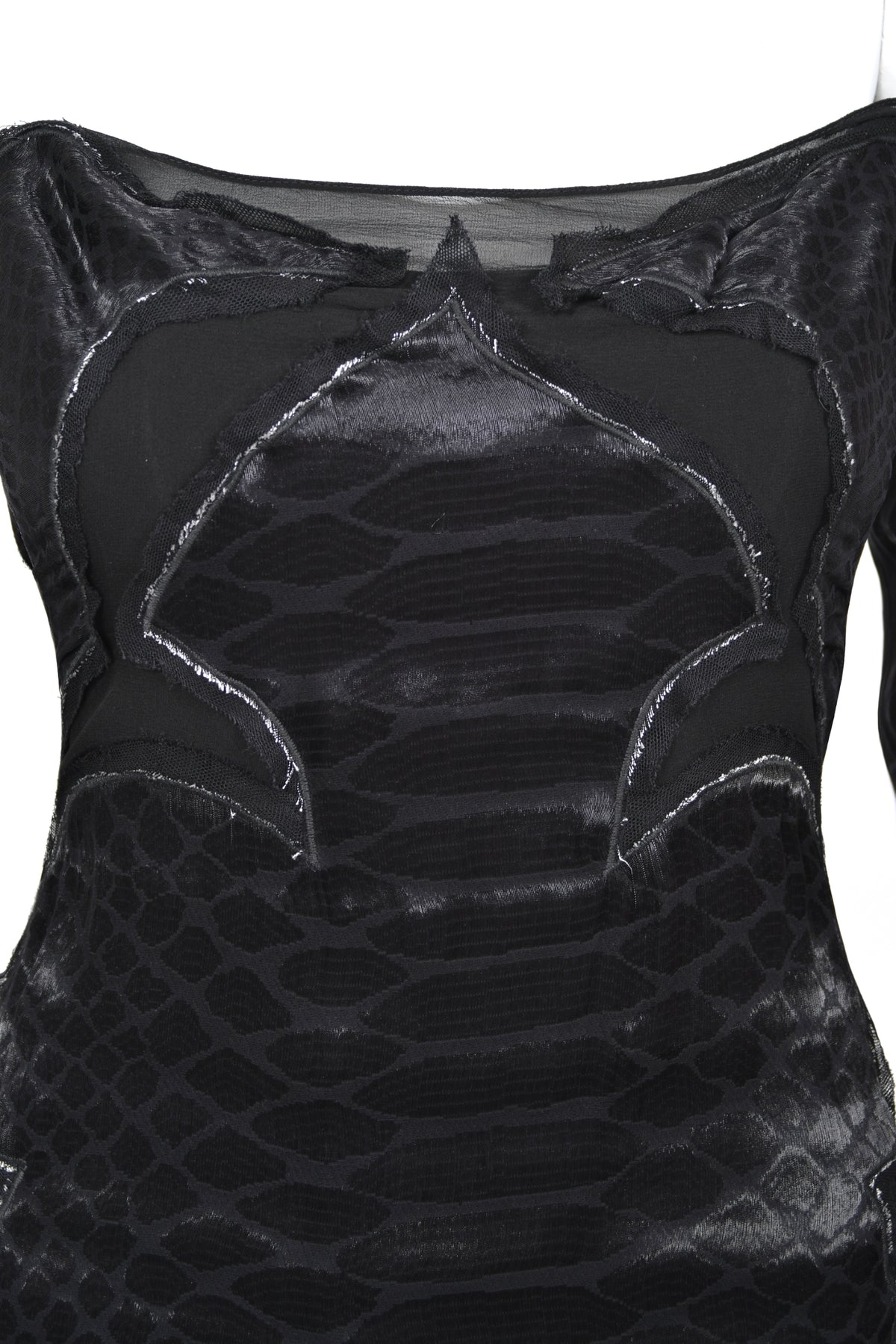 2004 Tom Ford for Yves Saint Laurent Runway Sheer Black Boned Off-Shoulder Hourglass Dress