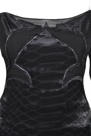 2004 Tom Ford for Yves Saint Laurent Runway Sheer Black Boned Off-Shoulder Hourglass Dress