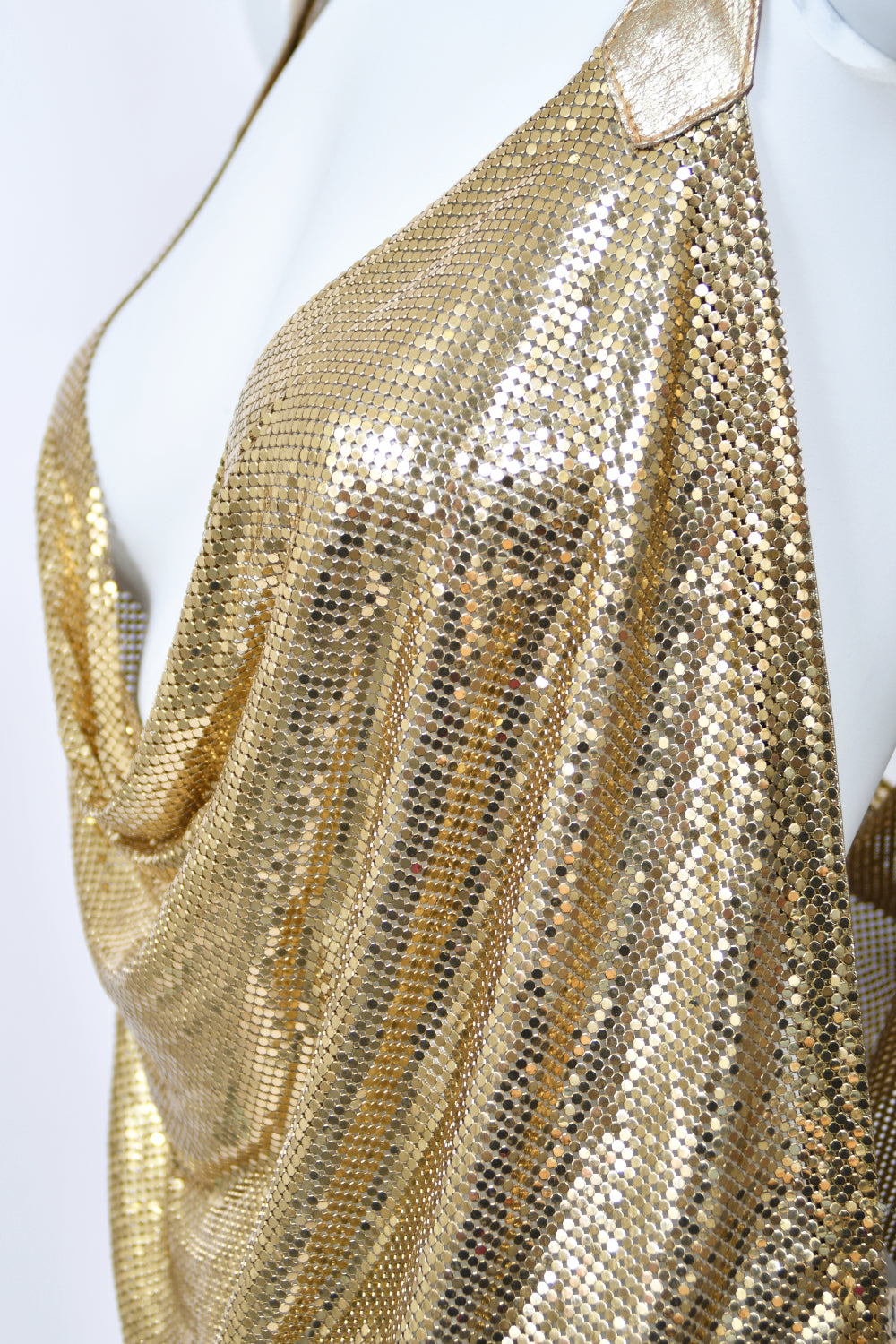 1994 Gianni Versace Iconic Gold Metal-Mesh Chainmail &amp; Leather Draped Mini Dress