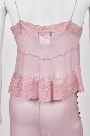 1999 Christian Dior by John Galliano Lilac Sheer Silk & Lace 'Lingerie' Camisole Pants Set