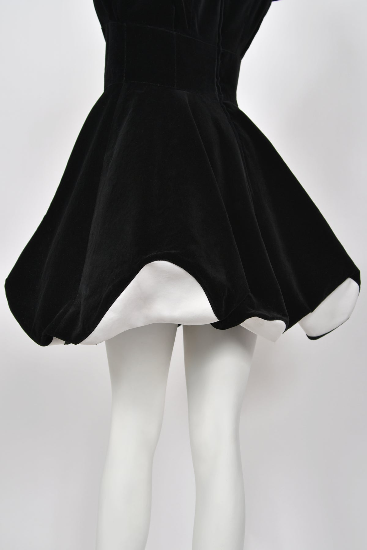 1996 Thierry Mugler Black Velvet &amp; White Silk Sculpted Futuristic Mini Dress