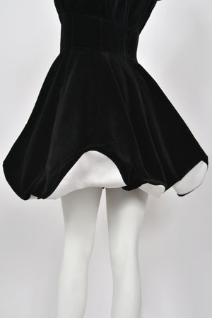 1996 Thierry Mugler Black Velvet & White Silk Sculpted Futuristic Mini Dress