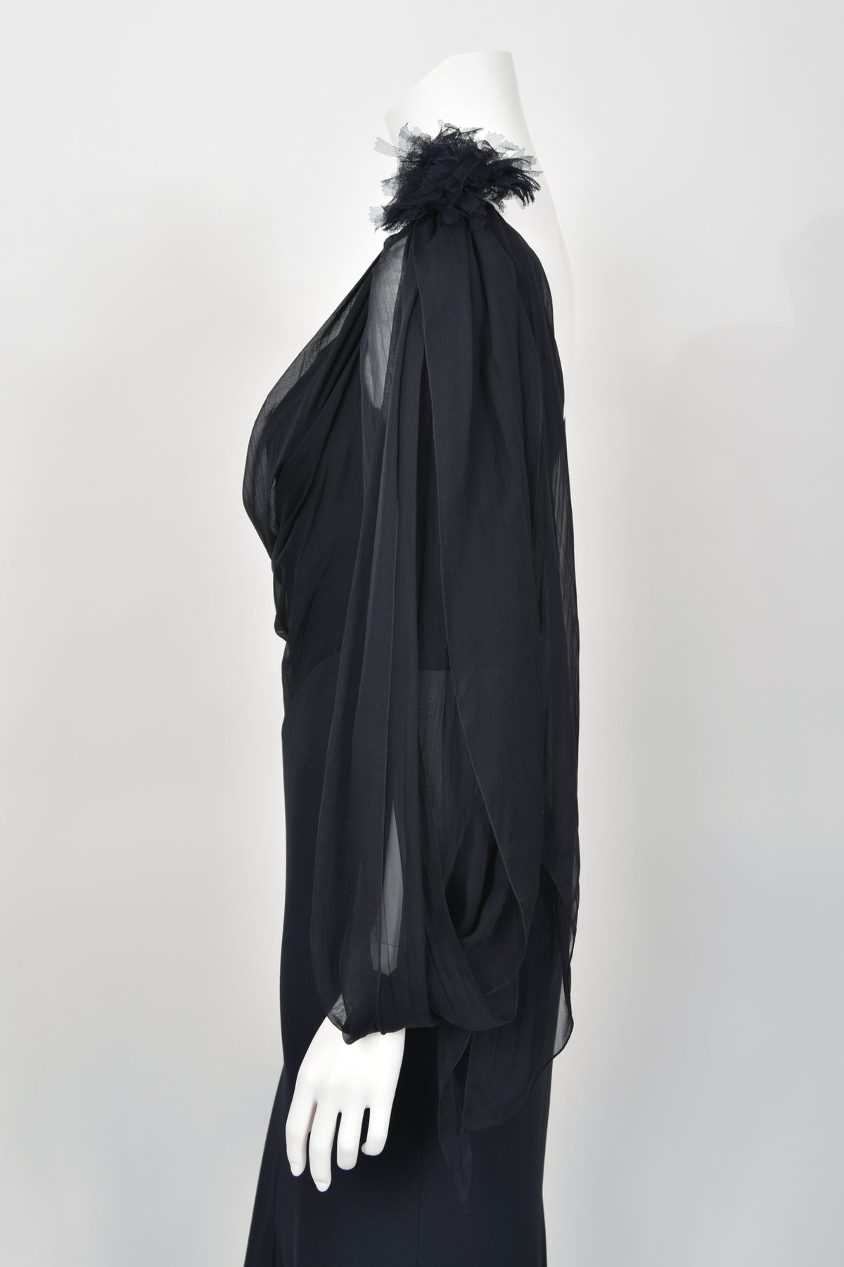 2002 Chanel Cruise Collection Midnight Blue Silk Chiffon Draped Bias-Cut Gown