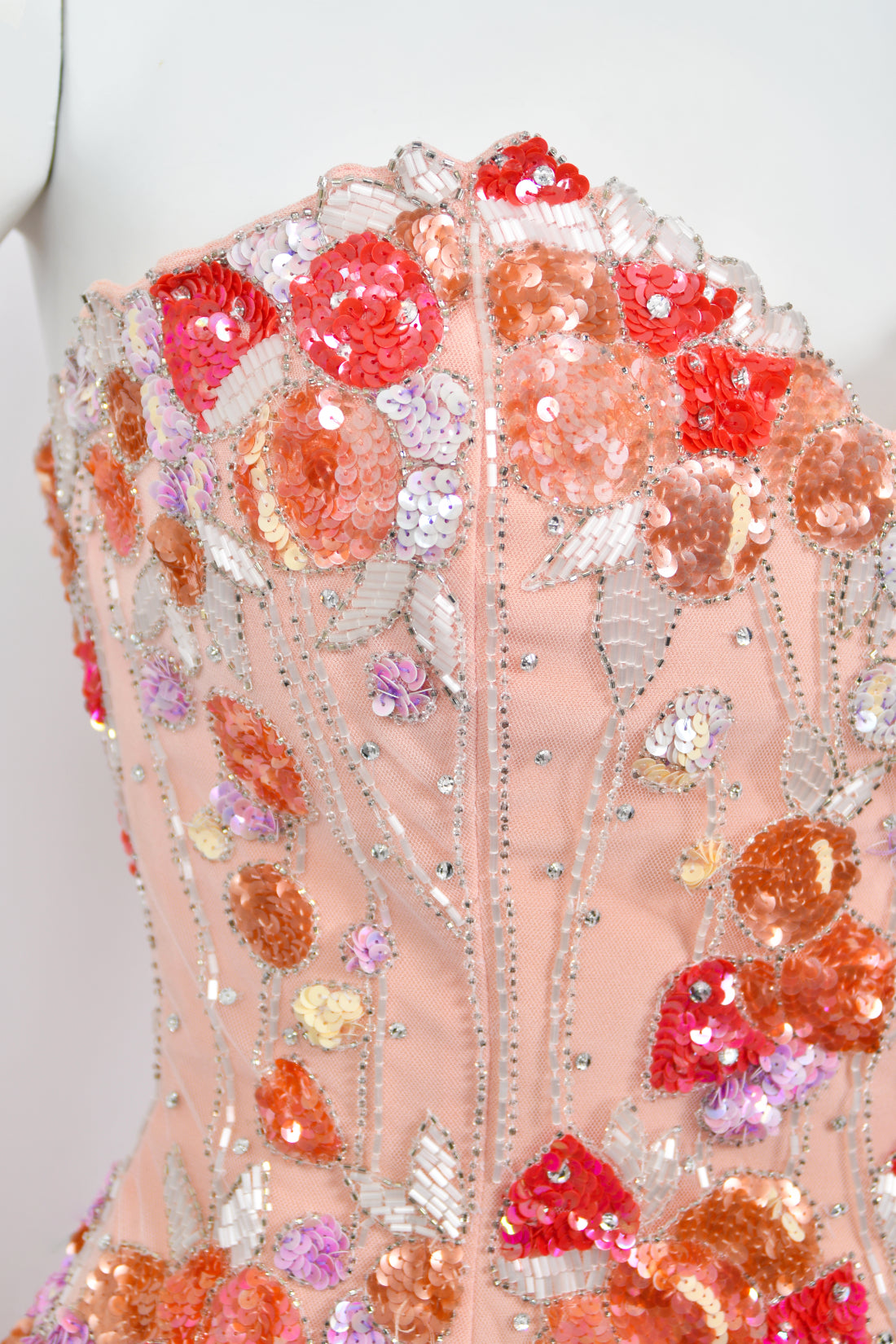 1990's Bob Mackie Pale Pink Heavily-Beaded Silk Strapless Bustier Hourglass Gown