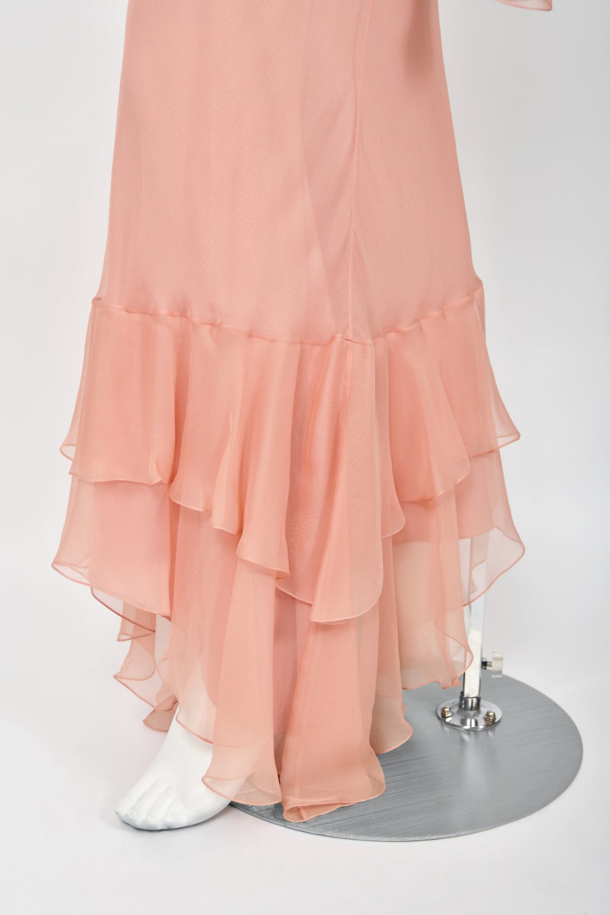 2008 John Galliano Pale Pink Semi-Sheer Silk Draped Ruffle Bias-Cut Gown