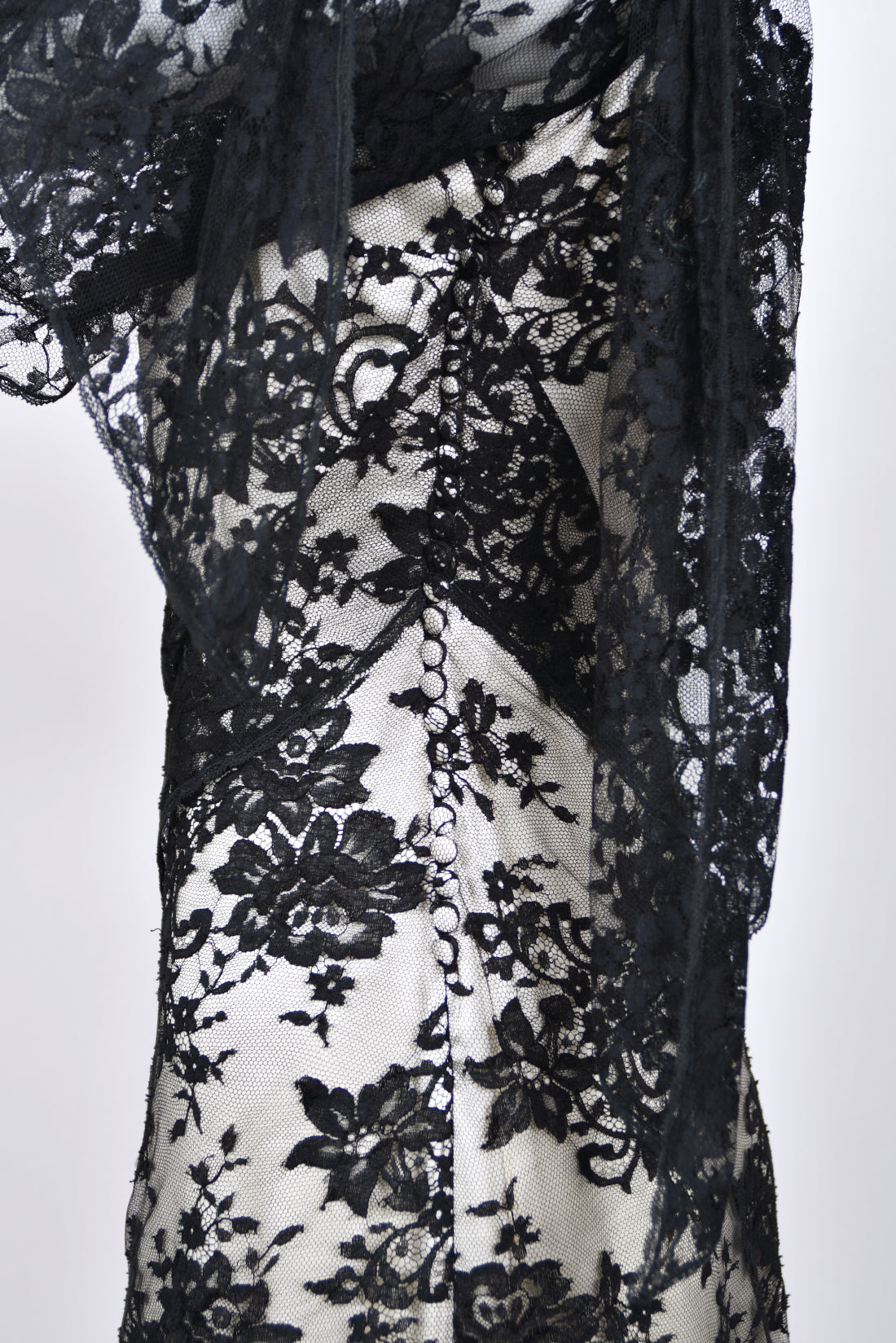2005 Christian Dior by John Galliano Black Lace &amp; Ivory Silk Trained Bias-Cut Gown