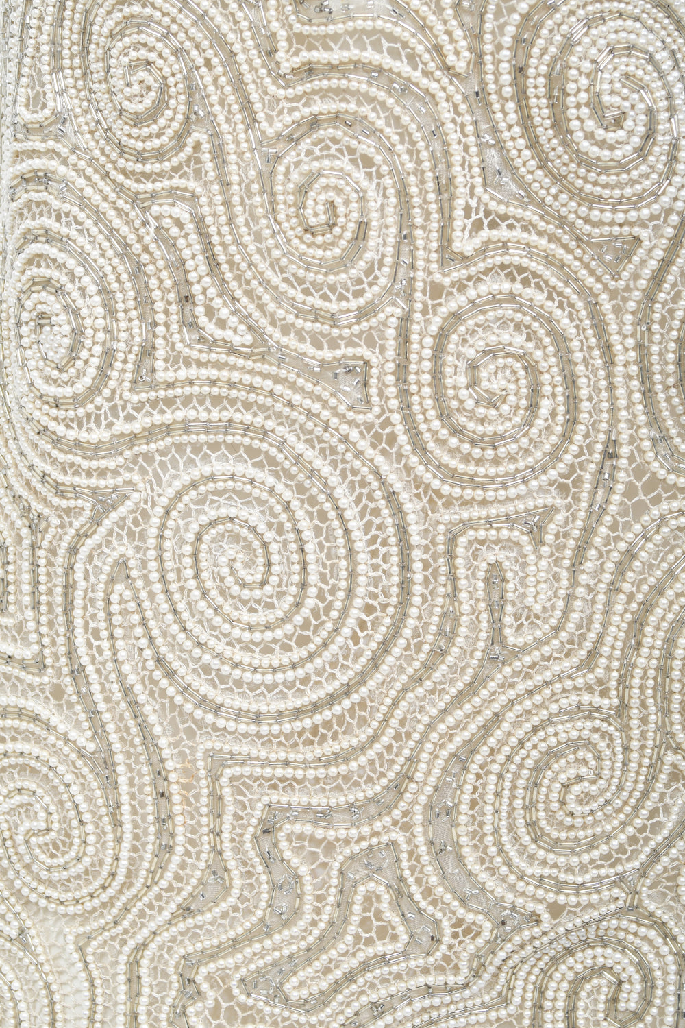 1970&#39;s Halston Couture Ivory Beaded Sheer Lace Backless Halter Wrap Gown