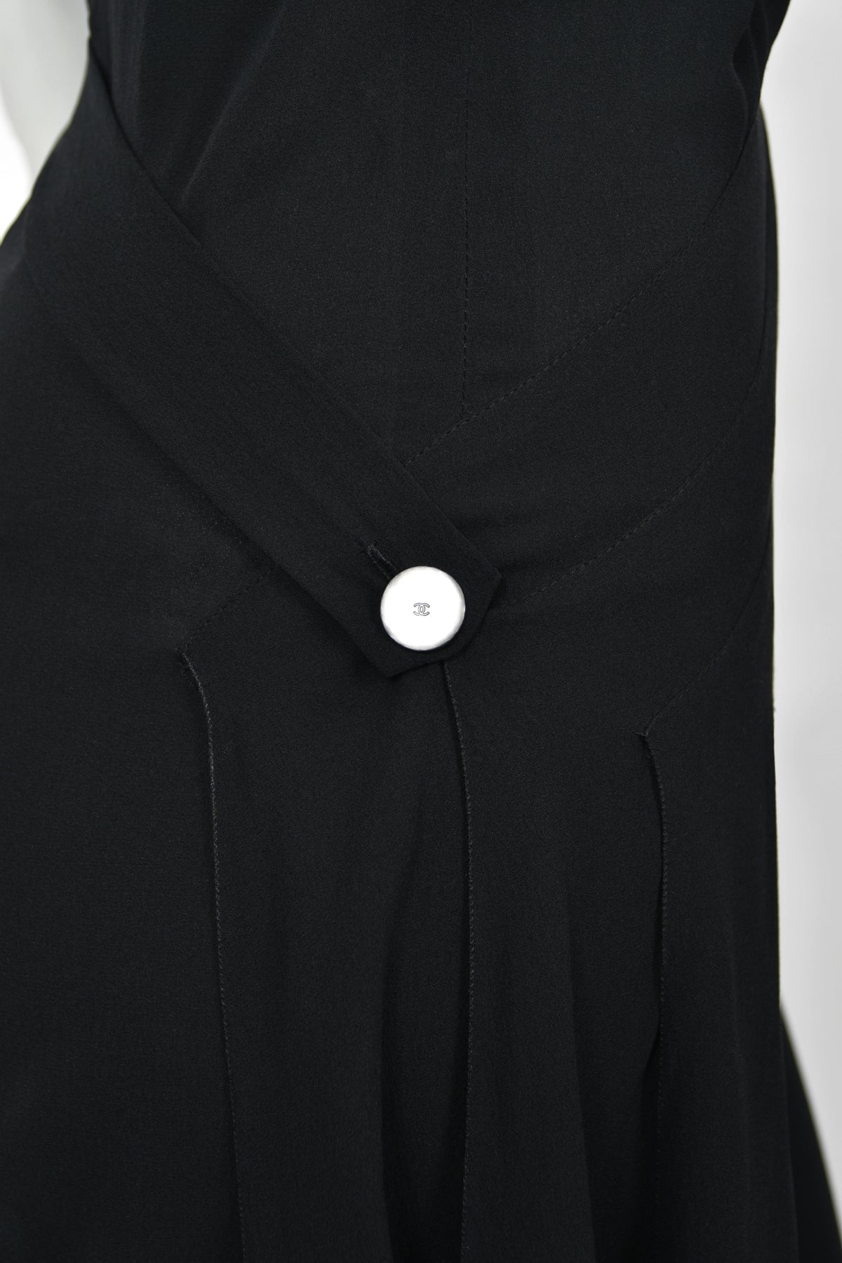 1999 Chanel by Karl Lagerfeld Runway Black Crepe Low-Plunge Draped Sash Jumpsuit