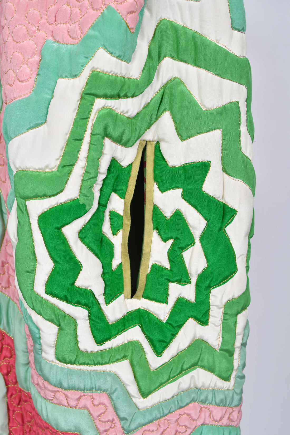 1980&#39;s Michaele Vollbracht Couture Iconic Metallic Embroidered Graphic Silk Cape