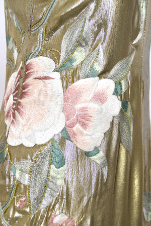 1997 Valentino Runway Metallic Gold Beaded Embroidered Floral Lamé Silk High Slit Column Gown