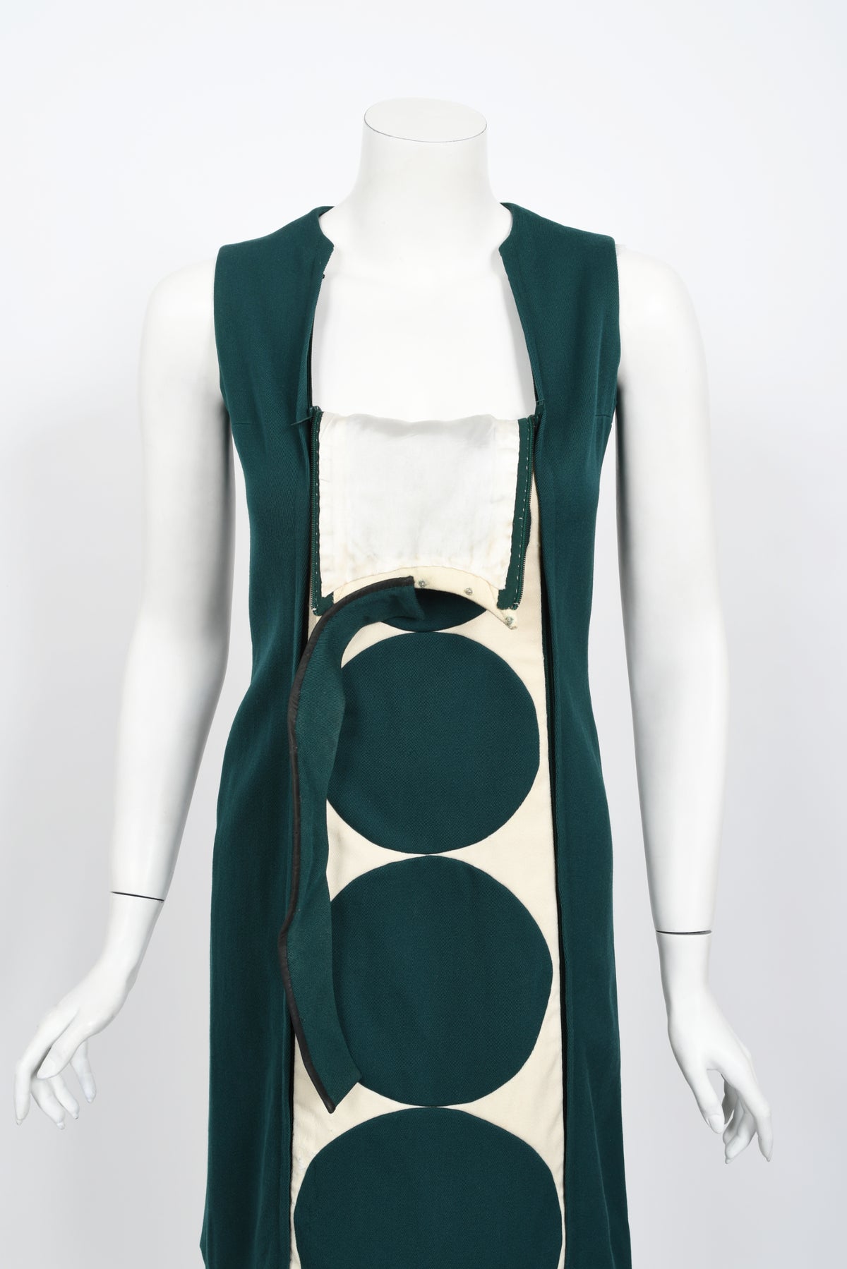 1966 Jacques Esterel Haute Couture Documented Teal Green Op-Art Mod Dress