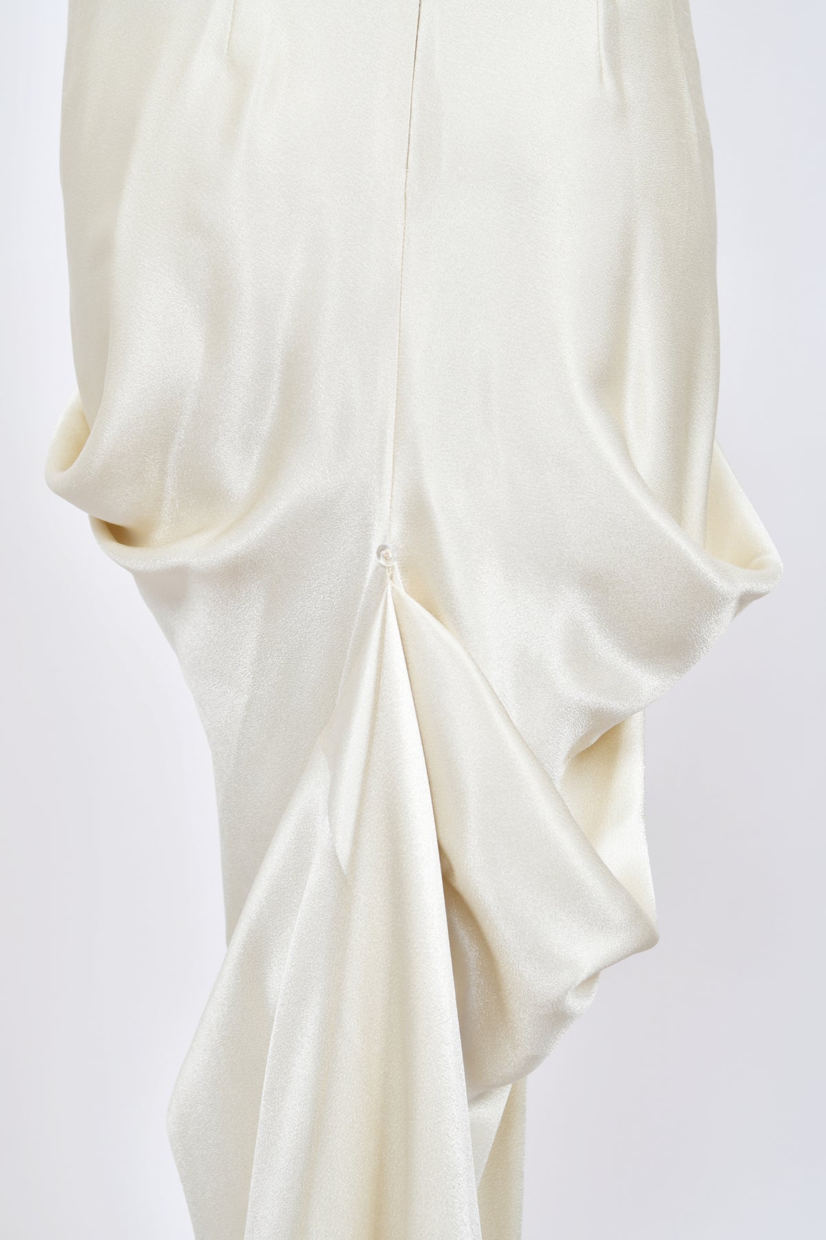 1999 John Galliano Ivory Satin Asymmetric Drape Hourglass Optional Trained Gown