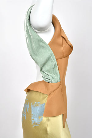 2016 Maison Margiela by John Galliano Runway Champagne Satin Breastplate Backless Bias-Cut Gown