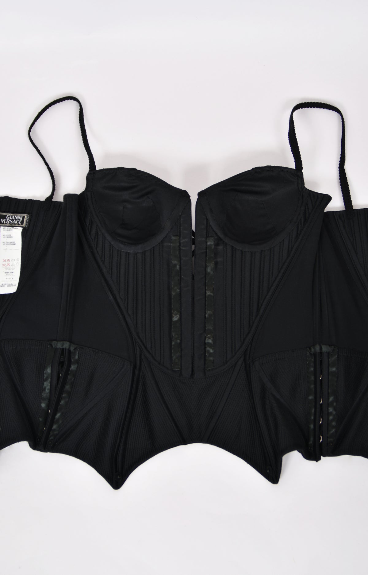 1995 Gianni Versace Couture Black Corset High-Slit Important Campaign Gown