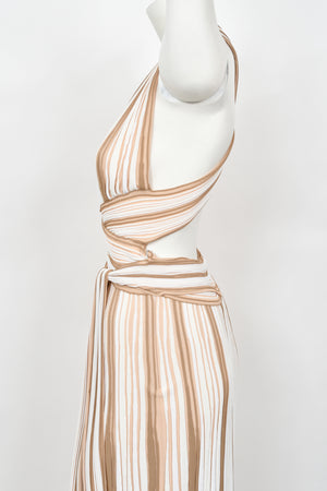 2002 Christian Dior by John Galliano Striped Stretch Knit Low-Plunge Gown