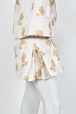 2013 Chanel by Karl Lagerfeld Documented Metallic Gold & Ivory Silk Brocade Jacket w/ Shorts