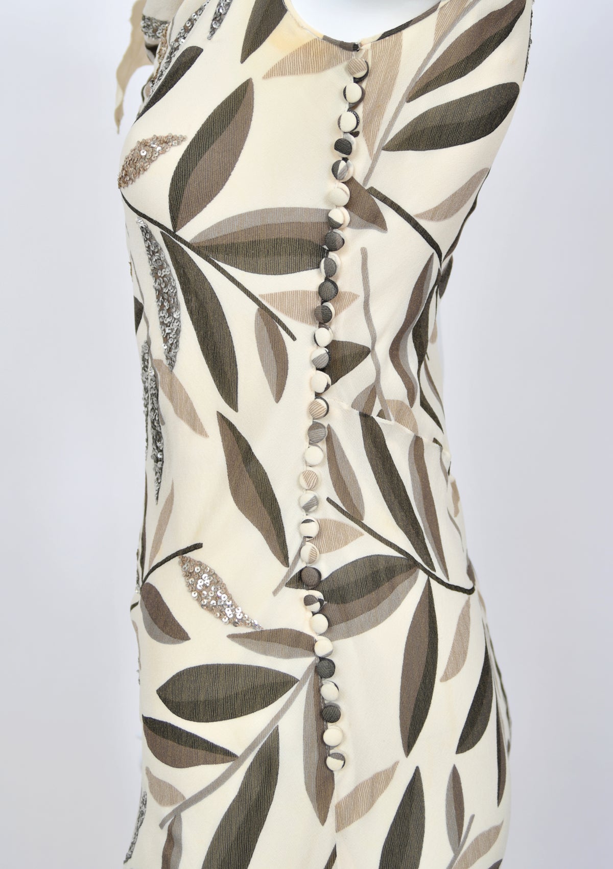 2008 Christian Dior by John Galliano Leaf Motif Sequin Silk Appliqué Bias-Cut Dress