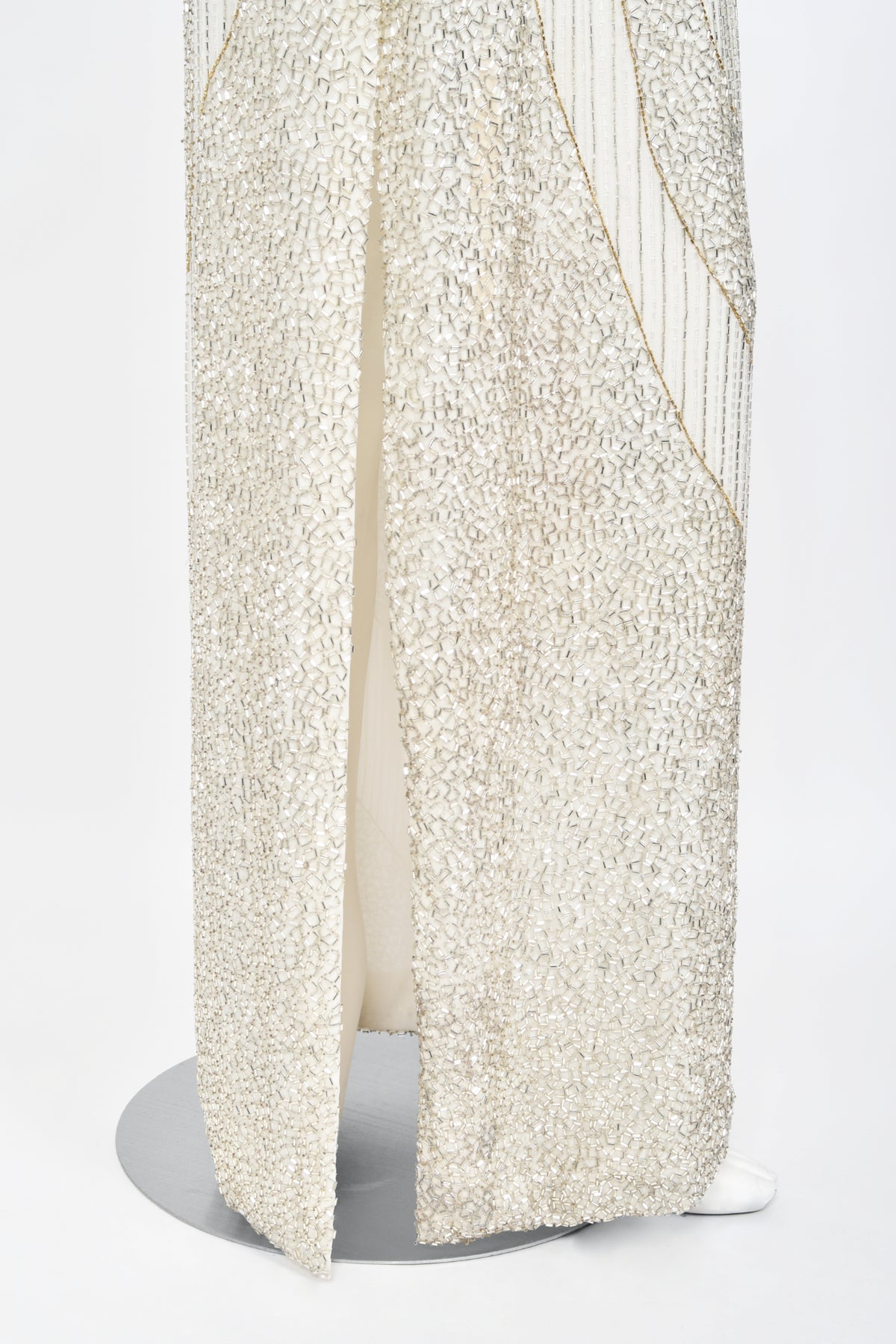 1984 Bob Mackie Couture Ivory Beaded Silk One-Shoulder Goddess Gown