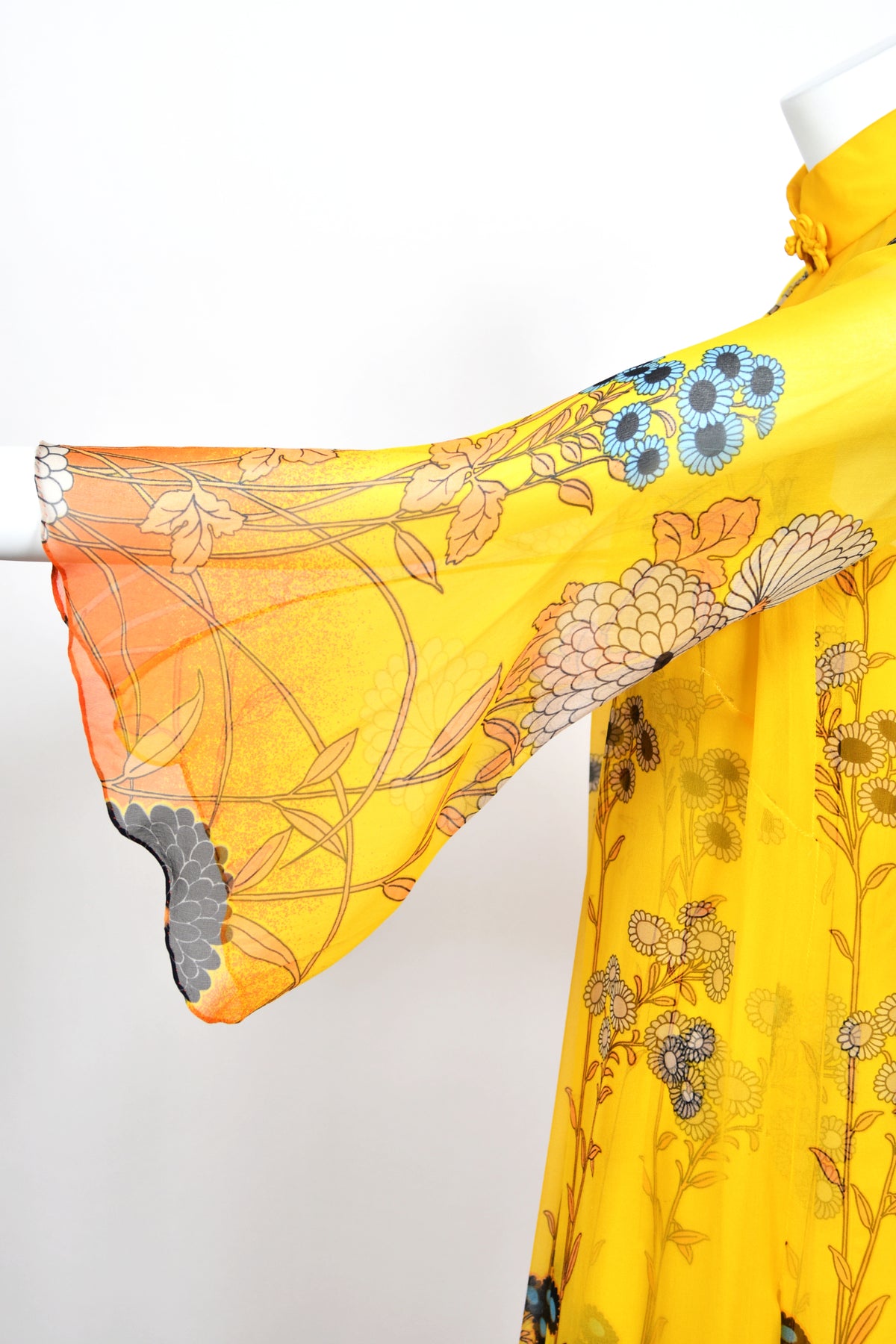 1972 Hanae Mori Couture Vogue Editorial Sunset Ombrè Floral Silk Gown & Matching Sheer Jacket