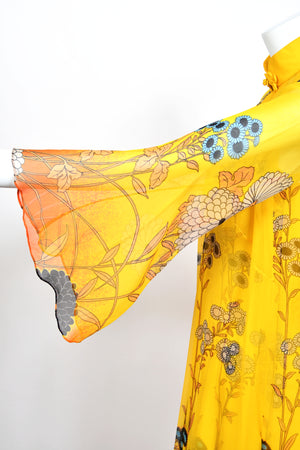 1972 Hanae Mori Couture Vogue Editorial Sunset Ombrè Floral Silk Gown & Matching Sheer Jacket