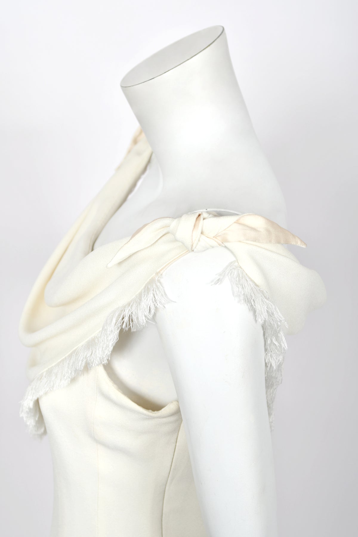 1998 Christian Dior by John Galliano Resort Collection Ivory White Crepe Fringed-Bib Dress