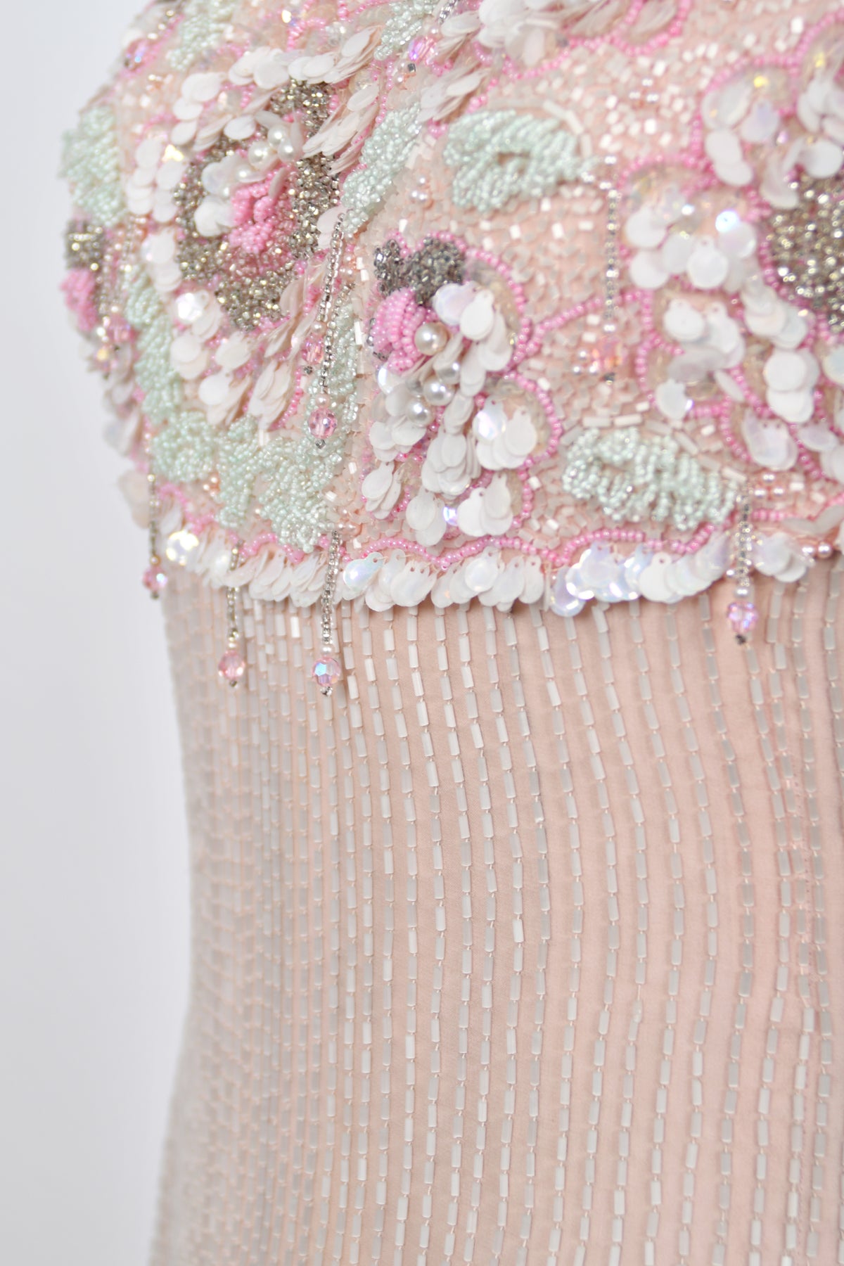 1960&#39;s Helen Rose Custom Couture Pale Pink Silk Fully-Beaded Glamour Gown