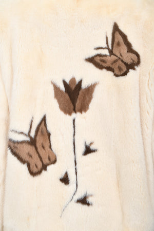 1980's Balenciaga Couture 'Butterflies & Flowers' Printed Mink Fur Bomber Jacket