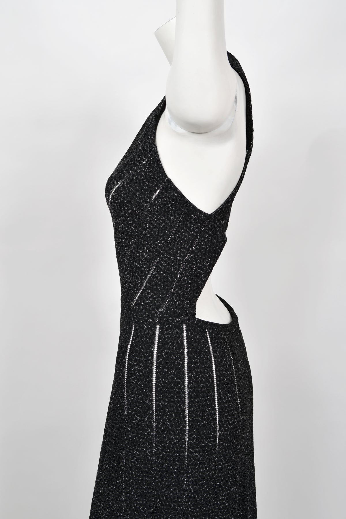 2012 Azzedine Alaia Black Metallic Knit Bodycon Sheer Cutwork Fishtail Gown