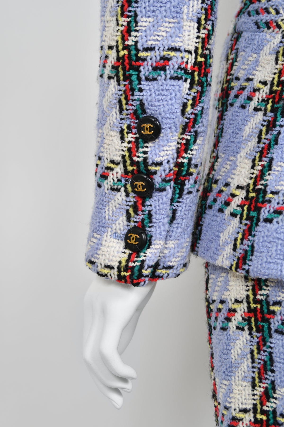 1995 Chanel by Karl Lagerfeld Runway Periwinkle Plaid Wool Barbie Jacket &amp; Skirt