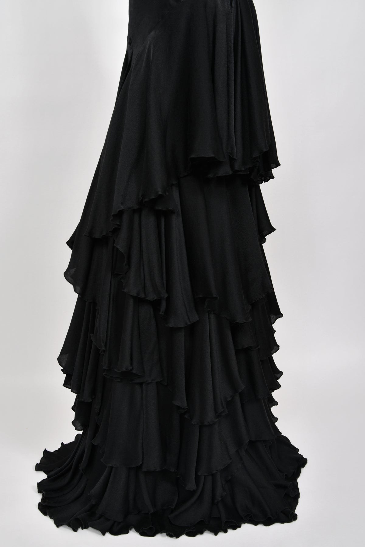 2006 Alexander McQueen &#39;Widows of Culloden&#39; Black Silk Bias-Cut Tiered Ruffle Gown