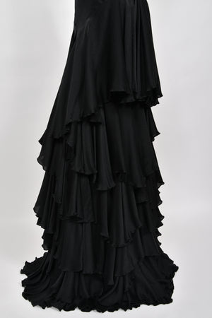 2006 Alexander McQueen 'Widows of Culloden' Black Silk Bias-Cut Tiered Ruffle Gown