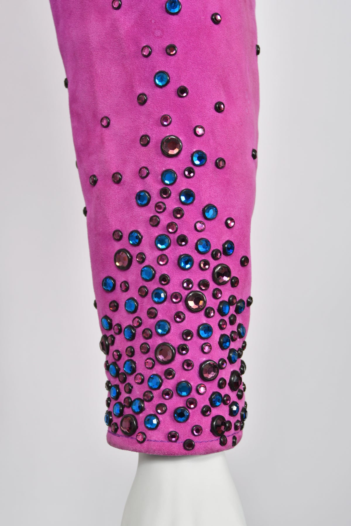 1990 Bob Mackie for Cher Signed Studded Fuchsia Suede Motorcycle Jacket & Boots